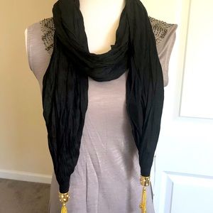 NWOT black scarf with gold and stone embellishment